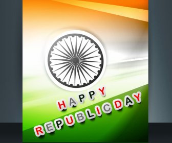 波のインドの旗の設計のための共和国日トリコロール パンフレット テンプレート