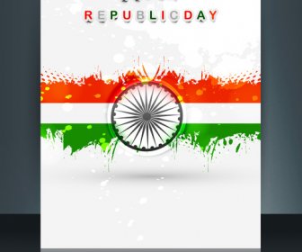 Republik Hari Brosur Tiga Warna Template Untuk Gelombang Bendera India Desain