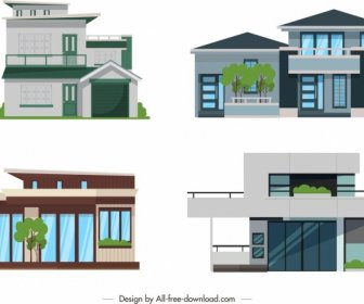 Residential Architecture Icons Front Design Modern Ornament