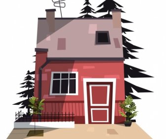 Ikon Rumah Tinggal Sketsa Kartun Berwarna