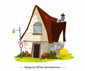 Icona Casa Residenziale Colorato Arredamento Classico Cartone Animato Design