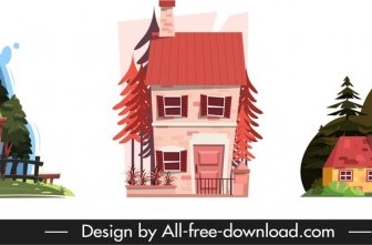 ícones Casa Residencial Decoração De Telhado De Azulejo Clássico