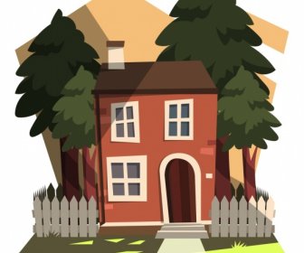 Residential House Painting Colorful Cartoon Sketch