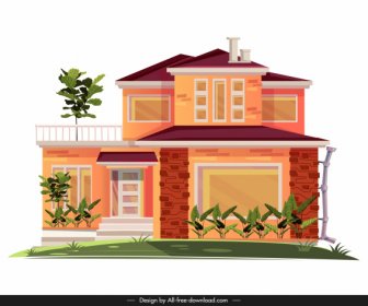 Residential House Template Colored Modern Sketch