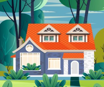 住宅彩繪房子素描明亮多彩的裝飾