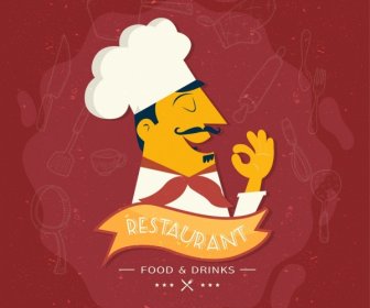 餐廳廚師廚具草圖圖示廣告