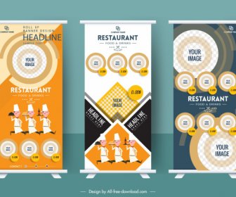 Restaurant Advertising Banner Templates Vertical Rolled Up Design