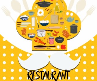 Restaurante Chef Chapéu Moustach Utensílios ícones Decoração De Publicidade