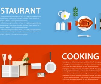 Restaurant And Cooking Promotion Banner Illustration In Flat