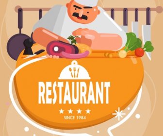 Restaurant Background Cook Food Kitchenware Icons Classical Design