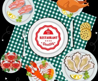 Restaurant Background Dishware Seafood Icons Decor