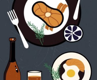 Ресторан фон пищи посуда иконы плоский дизайн