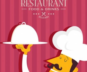Restaurant Bannière Cook Icône Rayures Fond Logo Ornement