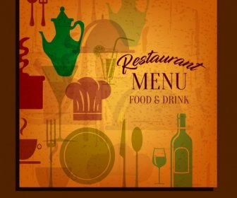 Restaurant Cover Template Kitchenware Icons Classical Flat Design