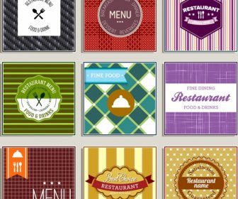 Restaurant Label Sets Colorful Classical Flat Shapes