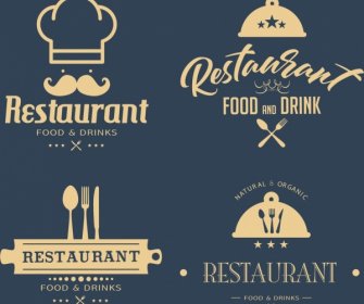 Decoración De Restaurante Logotipos Diseño Plano Clásico De Características De Utensilios