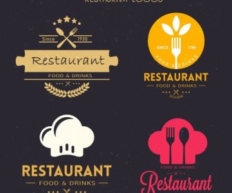 ícones De Kitchenwares Restaurante Logotipos Plano De Decoração Vintage