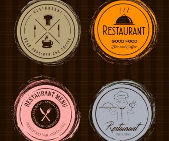 Restaurant Logotypes Retro Flat Circle Isolation