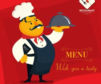 Restaurant Menu Cover Template Male Cook Cartoon Character