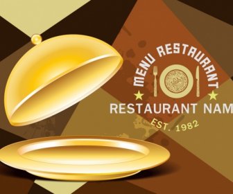 Restaurant Menu Cover Template Shiny Golden Dishware Decor