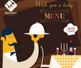 Restaurant Menu Cover Template Waiter Table Icons Decor