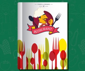 Restaurant Menu Template Colorful Spoon Fork Cook Icons