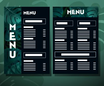 шаблон меню ресторана темно-зеленый листья декора