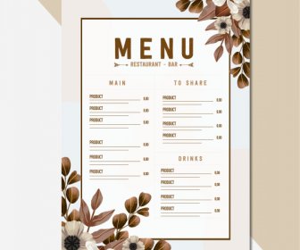 шаблон меню ресторана элегантный коричневый яркий ботанический декор