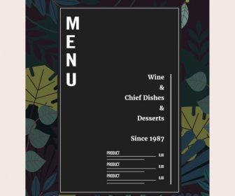 шаблон меню ресторана элегантный темный классический листья декора