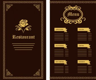 مطعم القائمة قالب زهرة التصميم الكلاسيكي في الظلام