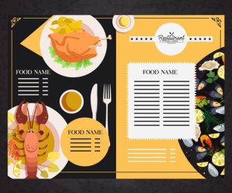 шаблон меню ресторана, еда, посуда, иконки, декор