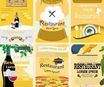 Restaurant Poster Sets Design With Various Colored Styles
