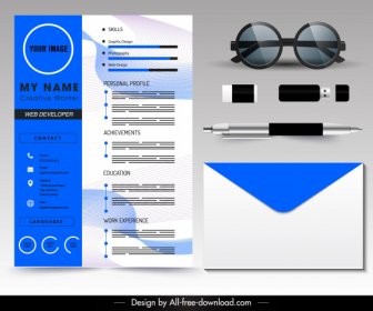 Resume Template Modern Blue White Blurred Decor