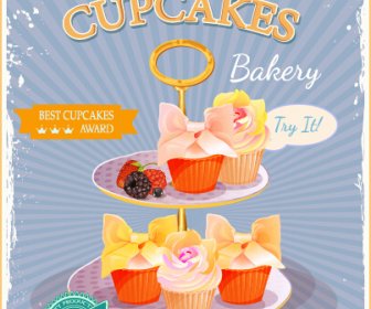 Vecteur De Publicité Retro Affiche Cupcakes