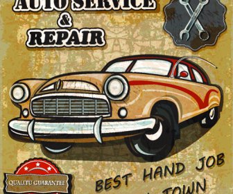 Retro Auto Layanan Dan Perbaikan Poster Vektor