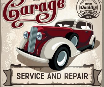 Retro Auto Service And Repair Poster Vector
