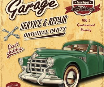 Retro Auto Service And Repair Poster Vector