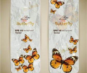 Retro Butterfly Invitation Cards Vector