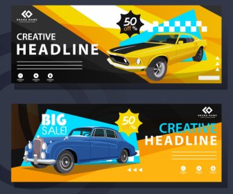 Retro Car Advertising Banners Colorful Decor