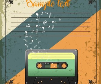 Retro Card Template Cassette Tape Music Notes Icons