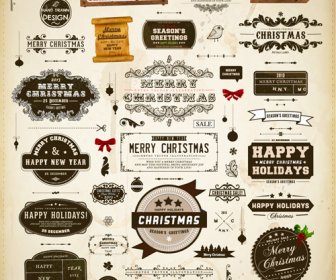 Retro Christmas Labels Desing Vector