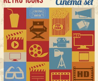 Retro Cinema Flat Vector Icons