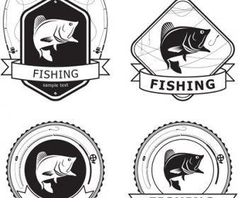 étiquettes De Pêche Rétro Design Vecteur