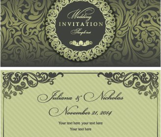 Retro Floral Wedding Invitation Cards Vector