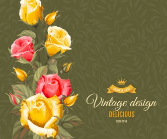 Retro Flower With Vintage Background Vector