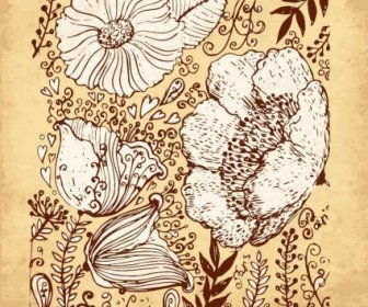 Retro Blumen Hand Zeichnung Vektorgrafiken
