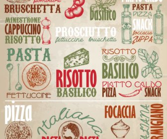 Retro Food With Pizza Logos Elements Vector