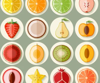 Iconos De Frutas Retro Diseño Vector Graphics