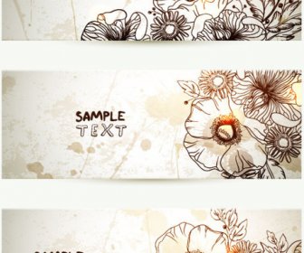 Retro Tangan Digambar Bunga Banner Vektor Grafis