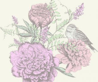 Retro Hand Drawn Flowers Background Design